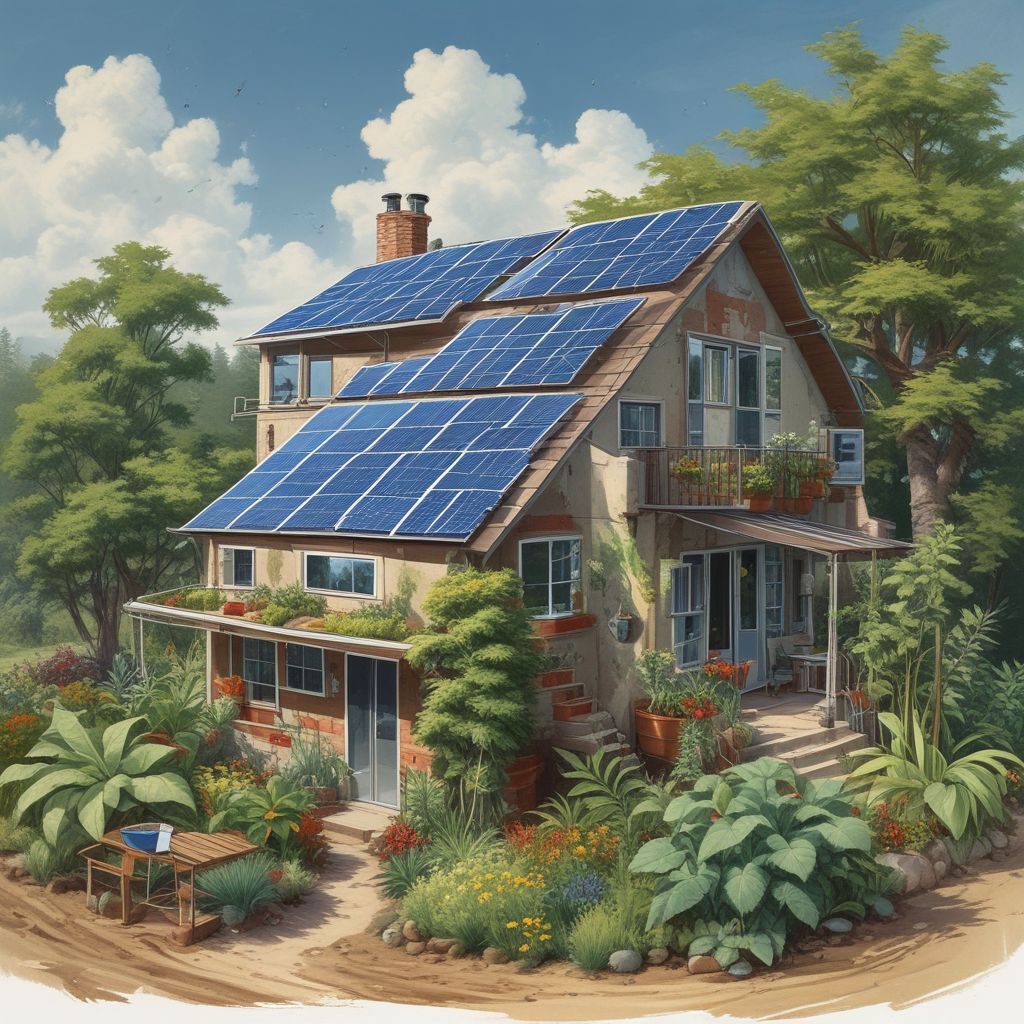 image of a sustainable living environment with plants and solar panels